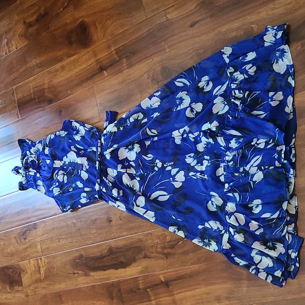 🌸Host Pick🌸 Calvin Klein Blue Floral Halter neck Midi Print Dress - Picture 12 of 14